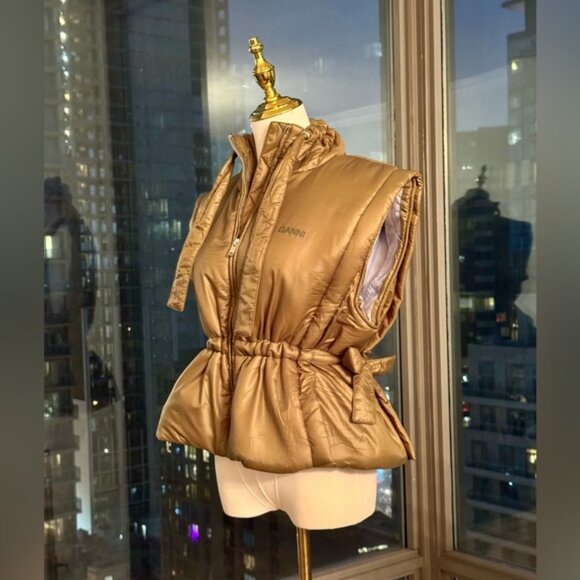 🆕 GANNI 🧿 NWOT Padded Sleeveless Jacket, Khaki Green - Sz S / M - Picture 6 of 16